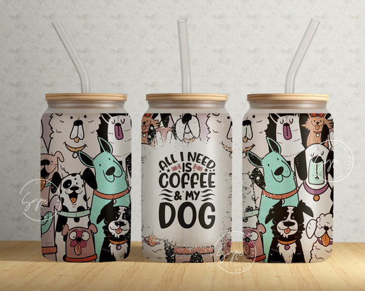 16 oz Libbey Glass Can Tumbler Sublimation Design PNG, Dogs Pattern, Cute Puppies Tumbler Wrap, Puppies Sublimation Wrap png, Dog Lover Gift