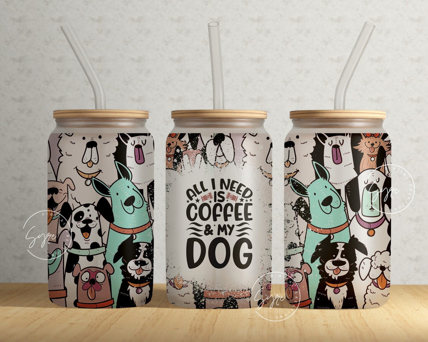 16 oz Libbey Glass Can Tumbler Sublimation Design PNG, Dogs Pattern, Cute Puppies Tumbler Wrap, Puppies Sublimation Wrap png, Dog Lover Gift