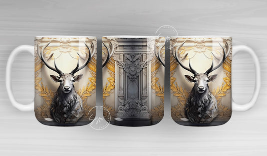 3D Deer Mug, White Big buck Mug, Spring Mug, Fathers Day Gifts, Mural Art, Gift for Him, 11 & 15 Oz Mug Press Sublimation, Digital Download
