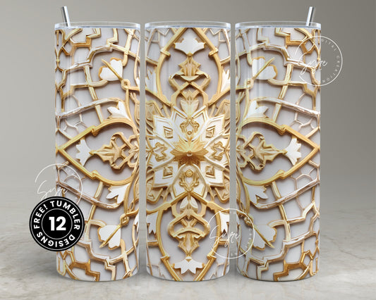 3D Abstract Art Tumbler Design, 20oz Skinny Tumbler Wrap, Colorful Boho Art Seamless Tumbler Wrap, Metallic Flower Style, Digital Download