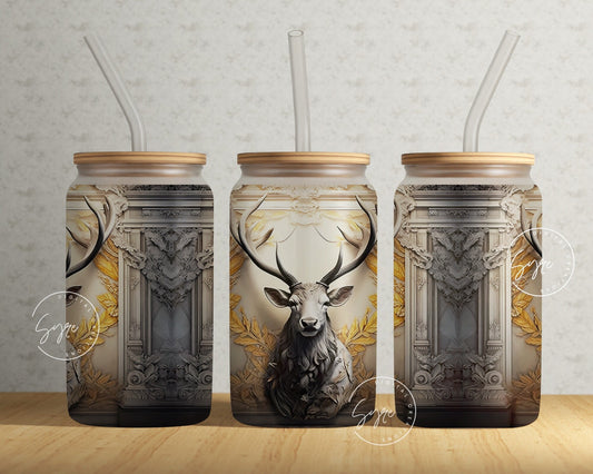 3D Deer Tumbler, White Big buck Tumbler, 16 oz Libbey Glass Can Tumbler Sublimation, Spring Tumbler, Fathers Day Gifts, Mural Art, Digital