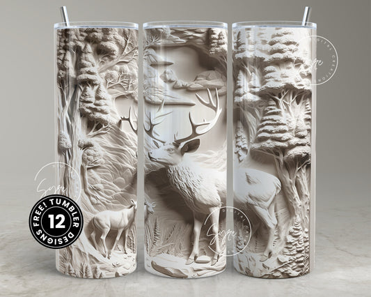 3D Elk Tumbler, Hunting Tumbler Wrap, 20 oz Skinny Tumbler Sublimation, Spring Tumbler, Plaster Wall Art, White Deer Tumbler Wrap, Digital