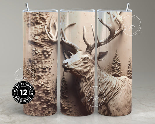 3D Elk Tumbler, Hunting Tumbler Wrap, 20 oz Skinny Tumbler Sublimation, Spring Tumbler, Plaster Wall Art, Brown Deer Tumbler Wrap, Digital