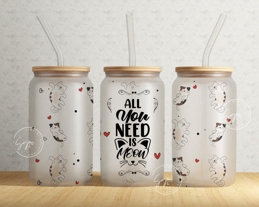 16 oz Libbey Glass Can Tumbler Sublimation Design PNG, Cats Pattern, Cute Cats Tumbler Wrap, Cat Sublimation Wrap png, Cat Lover Gift